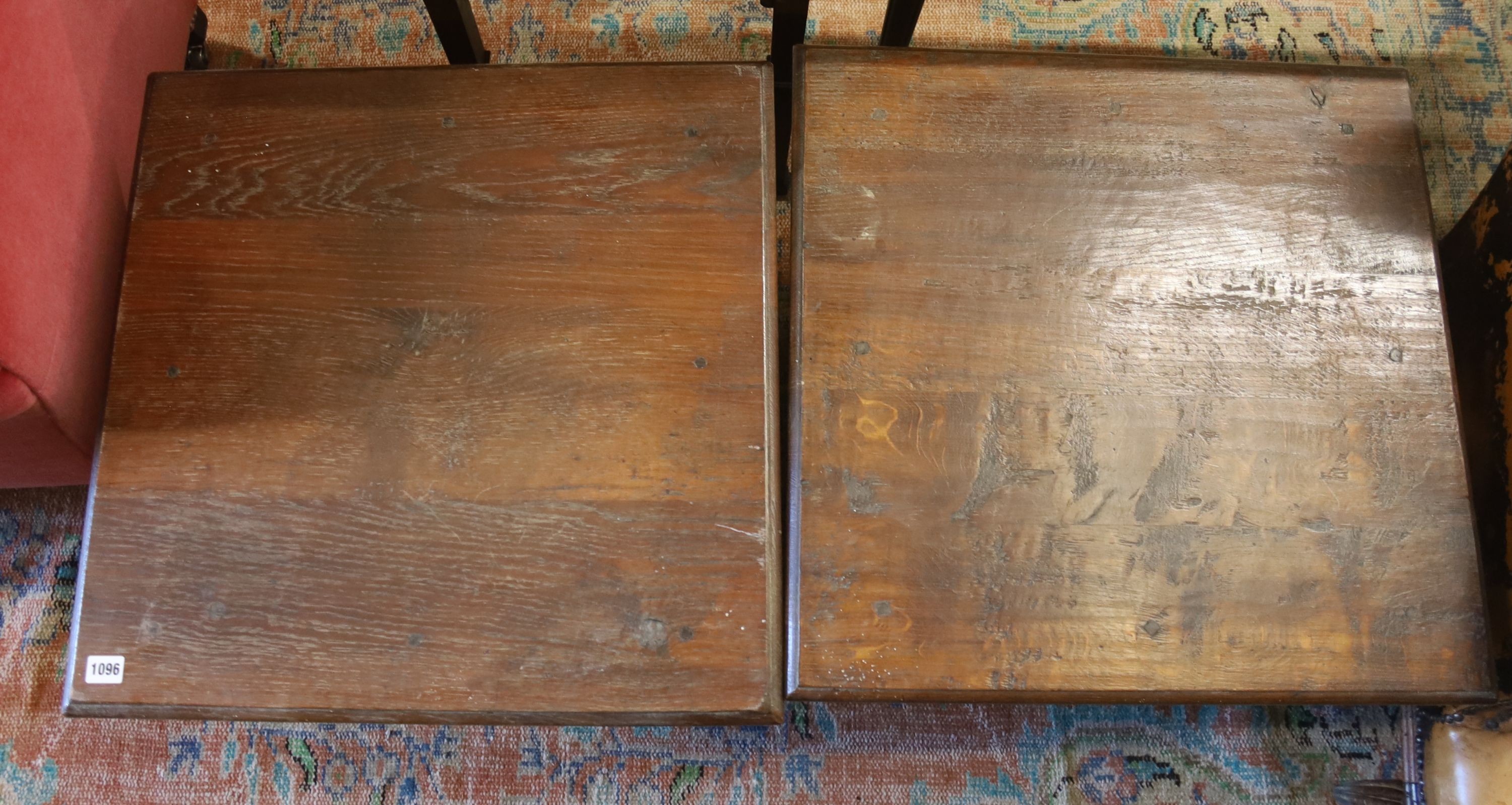 A pair of square hardwood two tier low tables, width 61cm, height 50cm